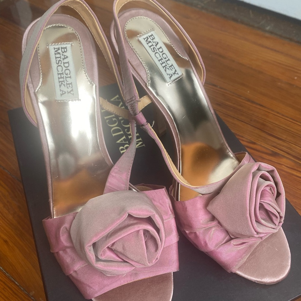 Badgley Mischka Pink Heels with Floral Embellishments